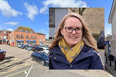 Emma Squire Smith with Royston town car park in background